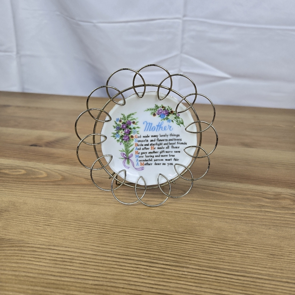 Vintage Brinns Japan Mother Decorative Small Metal Loop Collector Plate
